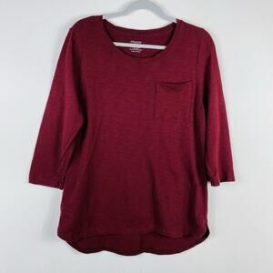 Chico's T-Shirt Medium 1 8 Slub Ultimate Tee Top Crew Neck 3/4 Sleeve Pocket